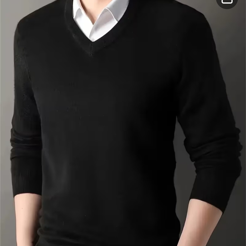 Mens Black V-Neck Sweater New